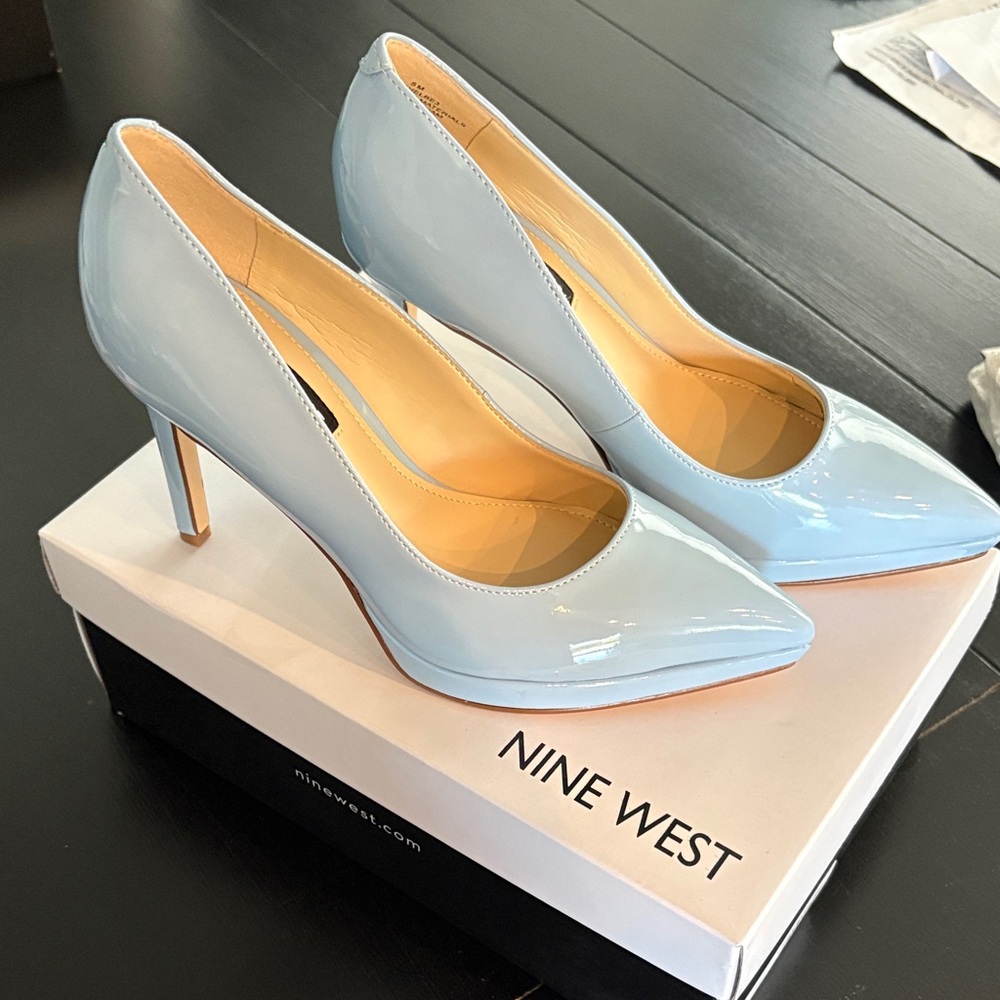 Nine West Sky Blue Patent Heels